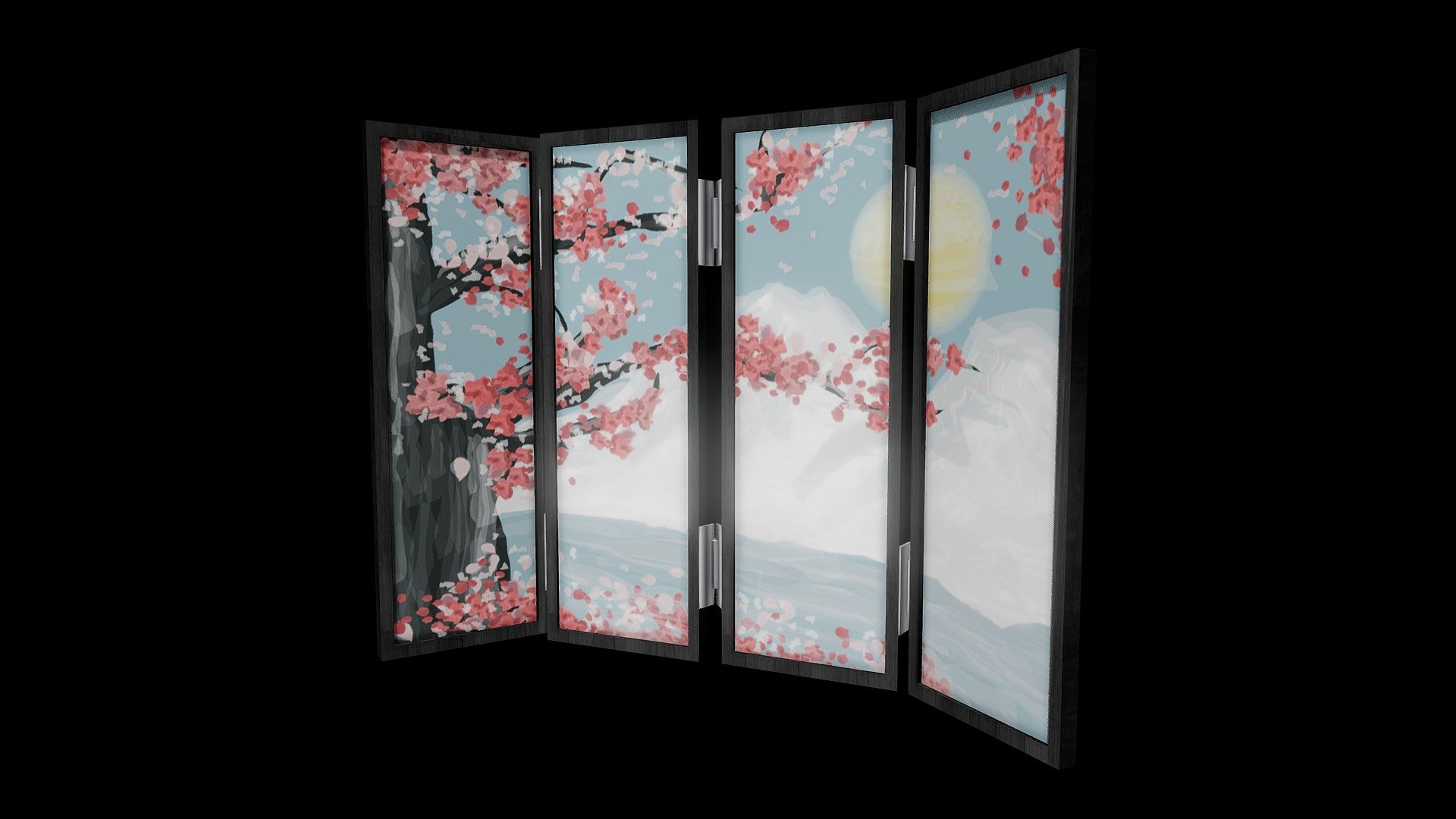 One of my japanese room set. 
In traditional Japanese architecture, a shōji is a door, window or room divider consisting of translucent paper over a frame of wood which holds together a lattice of wood or bamboo - Wiki 3d model