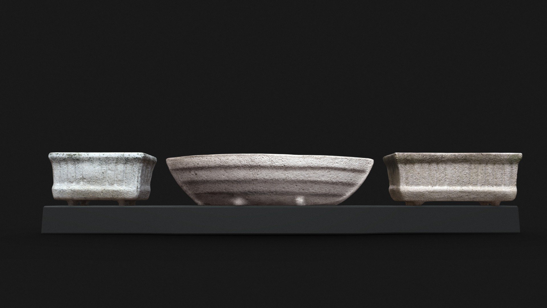 3 Old outdoor pots scanned with low polygonal charge 3d model