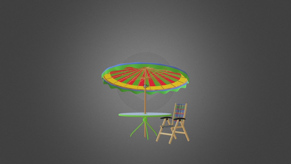 Product Description :
    Patio Set FBX OBJ
    File Format: fbx and/or Wavefront obj
    1. A Chair that can be duplicated. (Back Seat etc can be manipulated.FBX only.)
    2. A Beach Umbrella ( The angle can be adjusted in the FBX only)
    3. A glass top round table. (add transparency to the Glass)
        Textures Included : This product uses image maps for textures. 1024 x 1024
        UV mapped (non-overlapping)All Quads and Tris
        Template (if included) : 1024 x 1024
     This product contains: fbx and/or obj files.
    Polygon Count : 471815   approx   Vertices : 472130  approx 

5)  Software Compatibility : 
    This product is for use in any software that can open: 
    Wavefront object files.(.obj) and/or FBX files (.fbx) 

    Tested in : Gic Player, FBX review, Cheetah 3D, and Poser Pro 2014 Poser Dev
                (NOT EXCLUSIVELY FOR USE IN POSER.)
    Generally scaled but not exclusively for poser figures.

IN POSER YOU USE THE GROUPING EDITOR TO TAKE OBJECTS APART.
 - Patio Set - 3D model by uncle808us 3d model