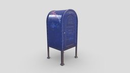 Large Mailbox prop, dirty, mailbox, metal, sidewalk, postal, reatime, substancepainter, substance, pbr, city, street, blue