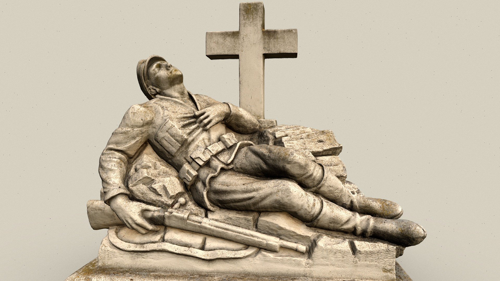 War memorial for the fallen and missing in Tadten. On a pedestal with the names of the victims lies a soldier, behind it a cross. The monument was dedicated by the local population of the municipality of Tadten 3d model