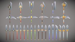 6 Toon Axes, 6 Scythes & 18 Speers Pack toon, spear, axes, equipment, scythe, flatshaded, unlit, game-ready, spears, javelin, scythes, equip, gradienttexture, weapon, unity, cartoon, weapons, axe, stylized, fantasy, lazytexture