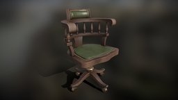 Vintage Chair wooden, leather, archviz, archvis, desk, prop, vintage, barber, antique, antique-furniture, chair, wood, war, hand