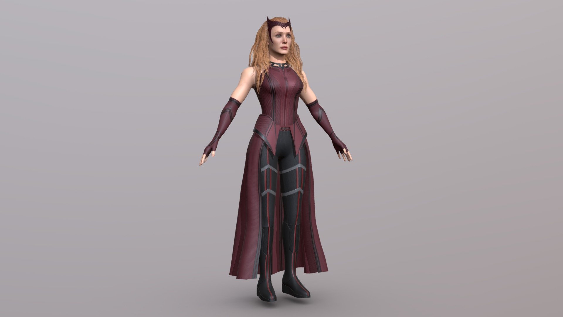 -3D model: Scarlet Witch of the avengers franchise with the final suit

-The model consists of 5 materials: head, body_1, body_2, cloth, head, hair

-Texture 2k: Albedo, normal, metallic, roughness, occlusion and opacity in some cases

-Created in Blender 2.91.2 and rendered with Eeevee

-No rigged

-Not ready for 3d printing - Wanda Maximoff - Scarlet Witch - Buy Royalty Free 3D model by wilsonghm99 3d model