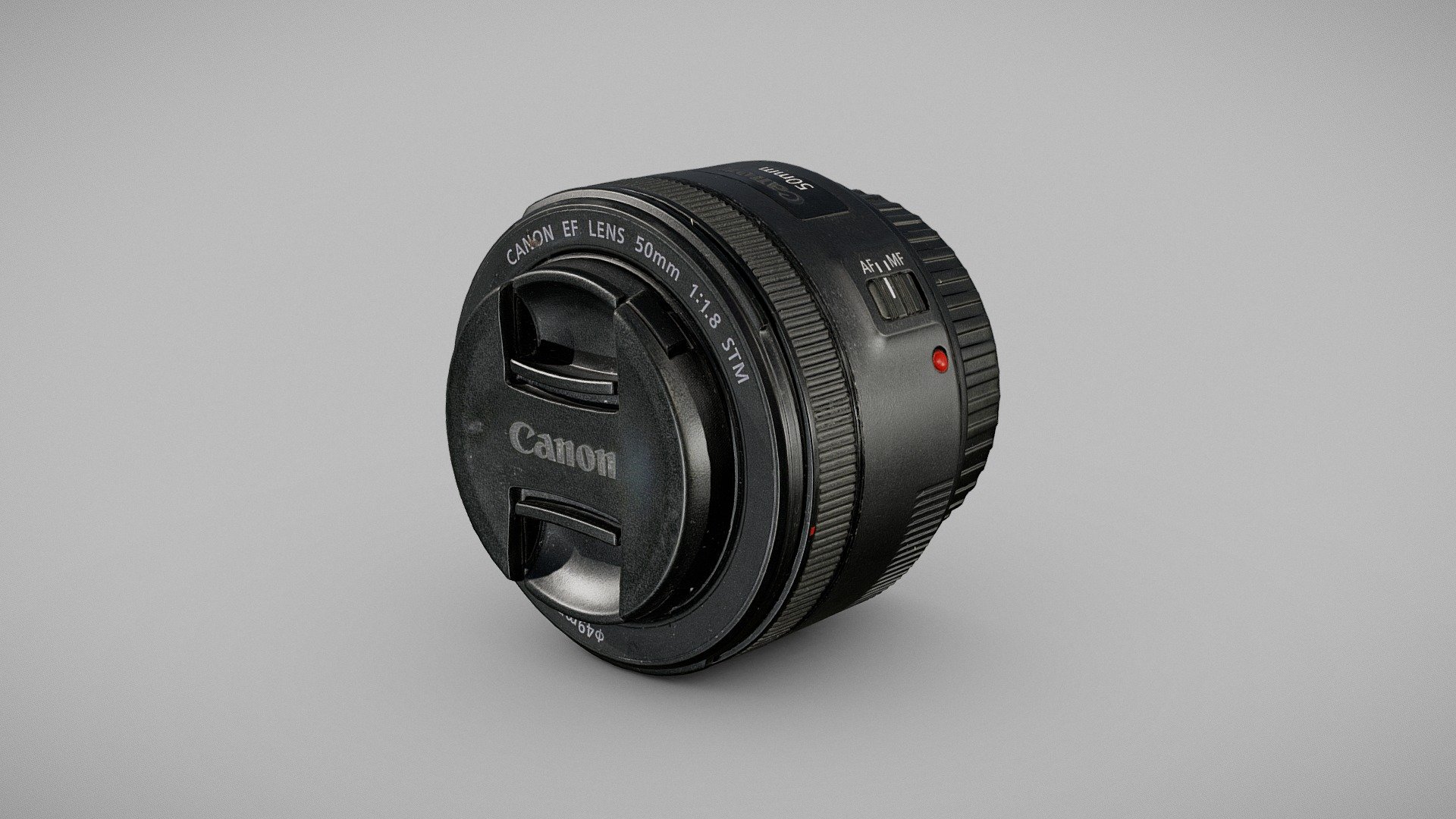 ** Canon EF 50mm **

Beaten-up Canon EF 50mm 1:1.8 STM Lens with caps.

6.3 x 6.9 x 6.9 cm (89 micrometers per texel @ 2k)

Scanned using advanced technology developed by inciprocal Inc. that enables highly photo-realistic reproduction of real-world products in virtual environments. Our hardware and software technology combines advanced photometry, structured light, photogrammtery and light fields to capture and generate accurate material representations from tens of thousands of images targeting real-time and offline path-traced PBR compatible renderers.

Zip file includes low-poly OBJ mesh (in meters) with a set of 2k PBR textures compressed with lossless JPEG (no chroma sub-sampling) 3d model