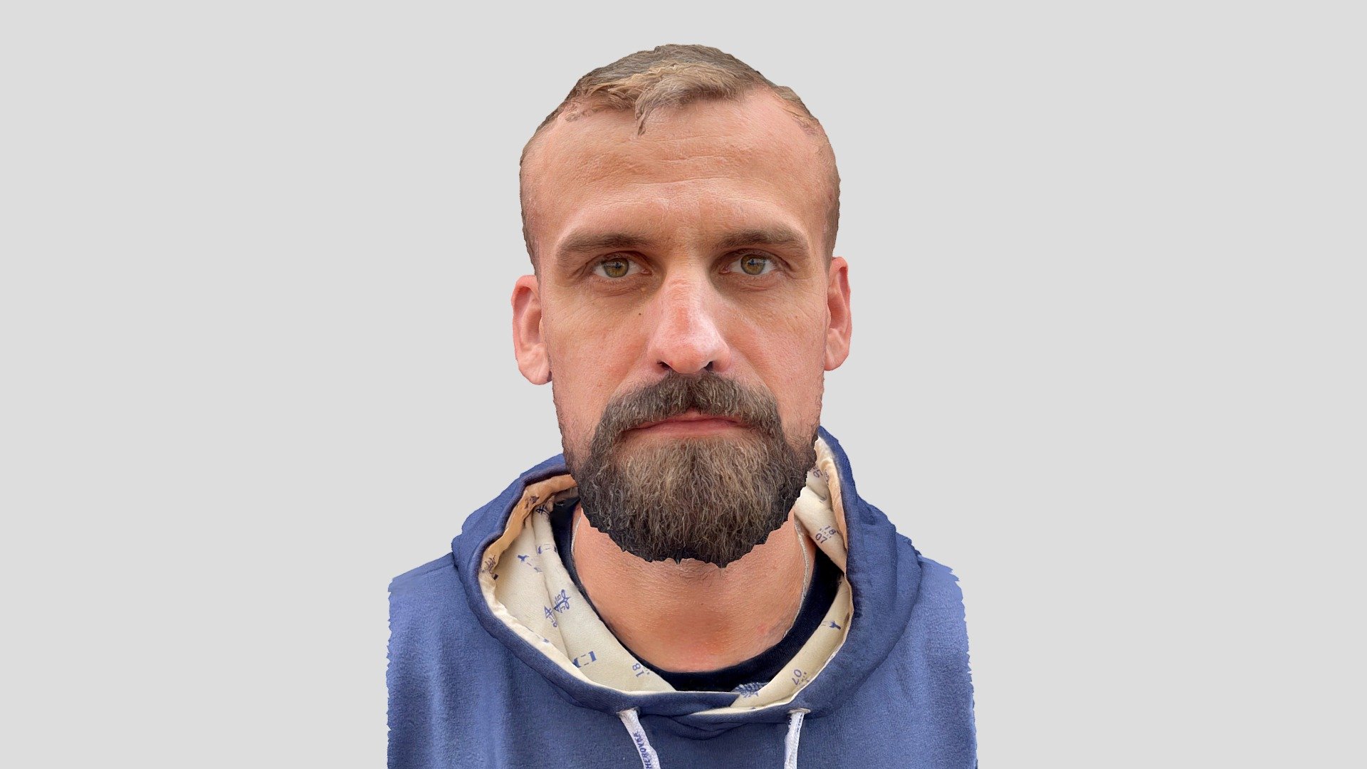 Photorealistic head scan of a young bearded man.

Shot on iPhone 12 Pro Max, processed in Photocatch app on Macbook Air M1.

P.S. you are welcome to contact me if you need the files 3d model