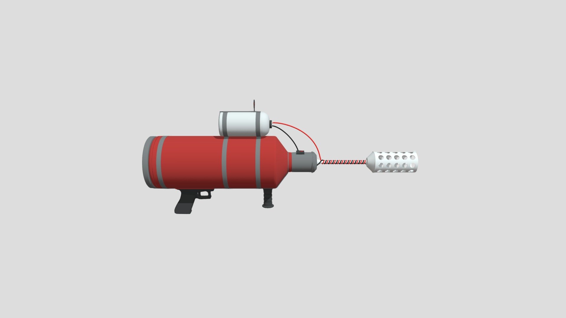 A cartoonish, medium poly flamethrower prop perfect for animated projects. Modelled in Blender 2.8. Most texures are procedural shaders generated within Blender 3d model