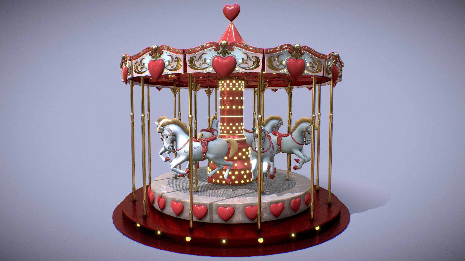 Introducing our enchanting Valentine's Day Carousel with Horses. Perfect for infusing romance into projects, this carousel adds a touch of magic to Valentine's Day animations, themed scenes, or any creative endeavor where an atmosphere of love is desired 3d model