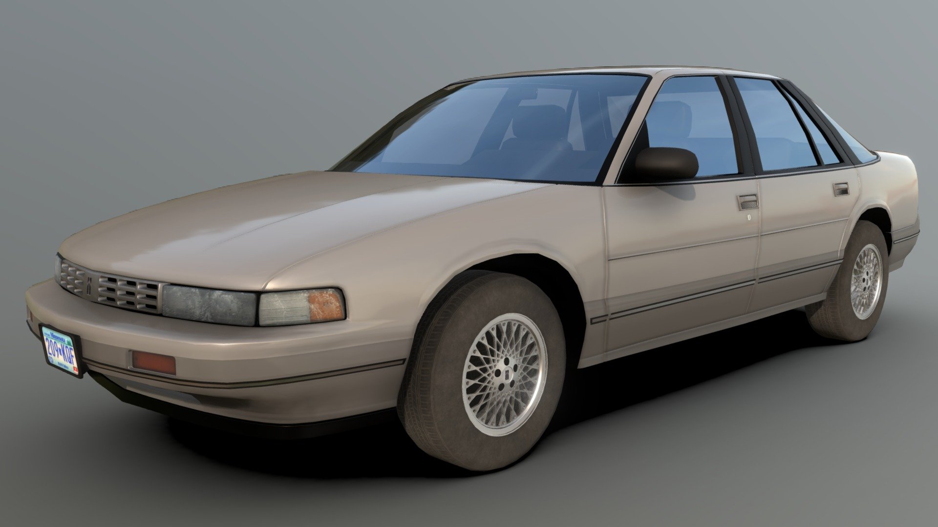 Mid-poly model of a 1990-91 Oldsmobile Cutlass Supreme sedan with a low-poly interior. This model was made on top of @kryik1023 &lsquo;s photoscan as a personal test to try a retopo workflow. It worked out okay, but I think I have a lot to improve on. All scratch modelled by me.

Exterior - 18,207 tris

Wheels and tires - 54,360 tris

Total - 72,567 tris - 1990-91 Oldsmobile Cutlass Supreme - 3D model by n1ck (@captainpisslord) 3d model