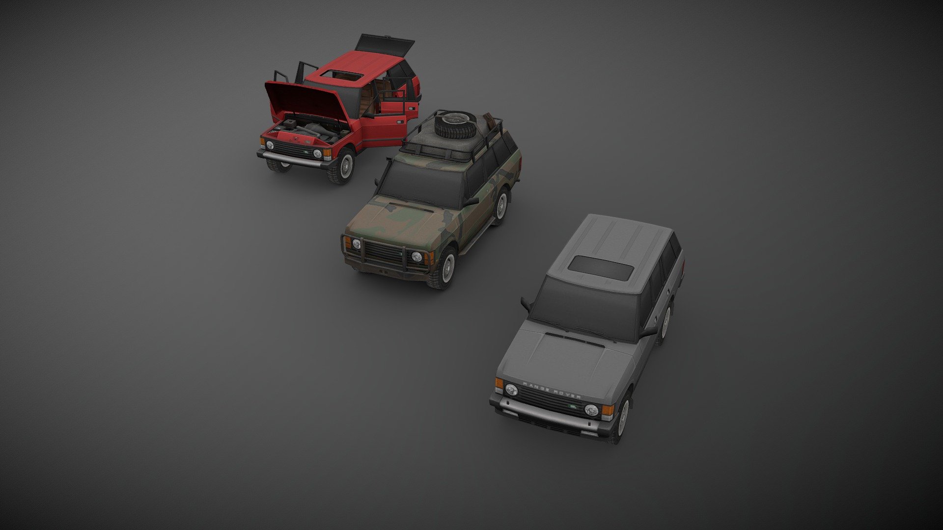 A remake of a 1991 RANGE ROVER Classic I’ve made for project ZOMBOID a few years ago, low poly but with a high detail texture, optimized for game engine. This version is not a 100% true to the original since there are some compromises I’ve had to make to present it here.

You can find the actual version in project ZOMBOID STEAM Workshop 3d model
