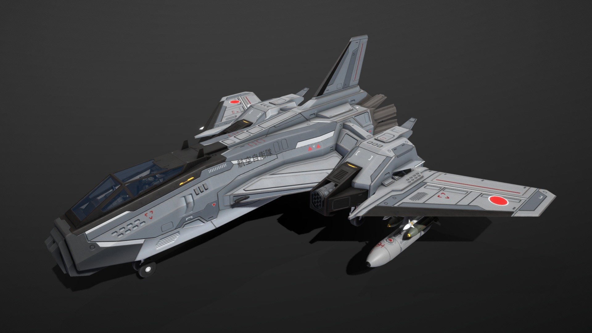 This is a model of a low-poly and game-ready scifi fighter. 

Equipment: 4 missiles, 2 bombs, fuel tank, 3 barrels, minigun, railgun, missile pod. The weapons are separate meshes and can be attached to the fighter.

Features: retractable landing gear, optional wheel or skid landing gear, movable aileron, elevator, rudder, modular cockpit parts, 3 pre-assembled cockpits, cockpits can be changed, cockpit canopy can be opened, transparent and opaque cockpit canopy, 33 decals: national enblems and labels

The model comes with several differently colored texture sets. The PSD file with intact layers is included.

Please note: The textures in the Sketchfab viewer have a reduced resolution to improve Sketchfab loading speed.

If you have bought this model please make sure to download the “additional file”.  It contains FBX and OBJ meshes, full resolution textures and the source PSDs with intact layers. The meshes are separate and can be animated (e.g. firing animations for gun barrels, etc) 3d model