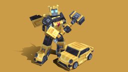Bumblebee transformers, pixel-art, blockbench, low-poly, voxel