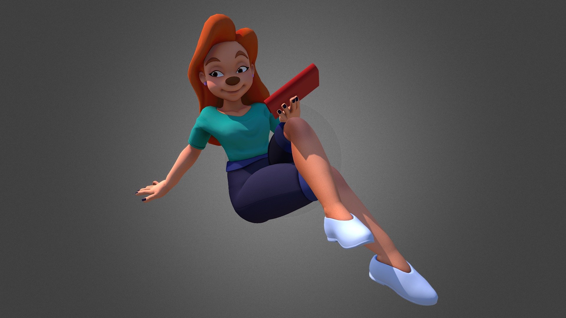 soon will upload the t-pose to buy with a second clothes, a dress, will not be rigged but T-pose
hope you like her.
She's Roxanne from Goffy movies.
Cartoon style - Roxanne sit pose - 3D model by firoh 3d model