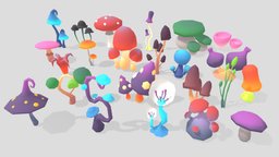 Stylized Low Poly Mushrooms Pack 01