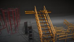 Industrial stairs, ladders & handrails stairs, prop, painted, unreal, rusted, metal, old, ladders, industial, pbrmaterials, pbr-texturing, pbr-game-ready, unity, architecture, game, pbr, industrial, gameready, handrails