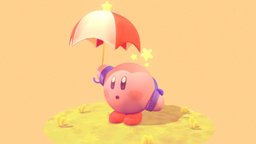 Indecisive Kirby grass, cute, b3d, handpaint, umbrella, star, kirby, handpainted, game, 3d, photoshop, blender, art, lowpoly, blender3d, digital