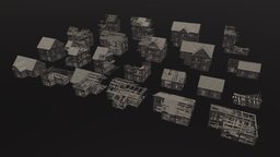 Burned Wooden Buildings wooden, apocalyptic, buildings, medieval, pack, old, burned, game, building, noai