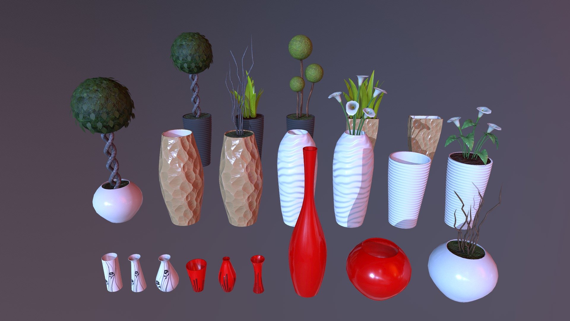 Collection of pots with/without plants - Plants and pots - 3D model by TirgamesAssets 3d model