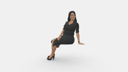 001063 woman in darkgray blousedress seat style, people, clothes, dress, miniatures, realistic, woman, blouse, character, 3dprint, model