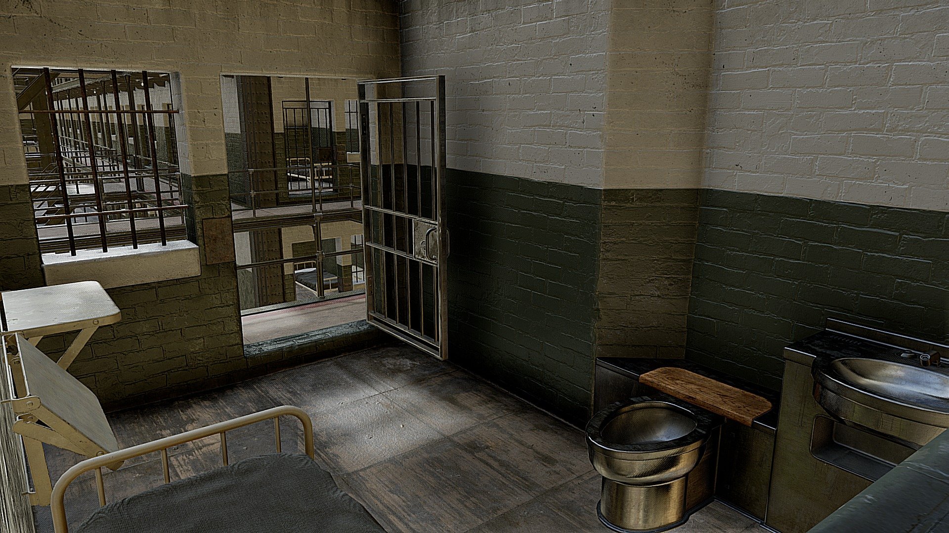 A large prison environment scene, lightly inspired by Shawshank State Prison.

PBR - Metallic Roughness 3d model