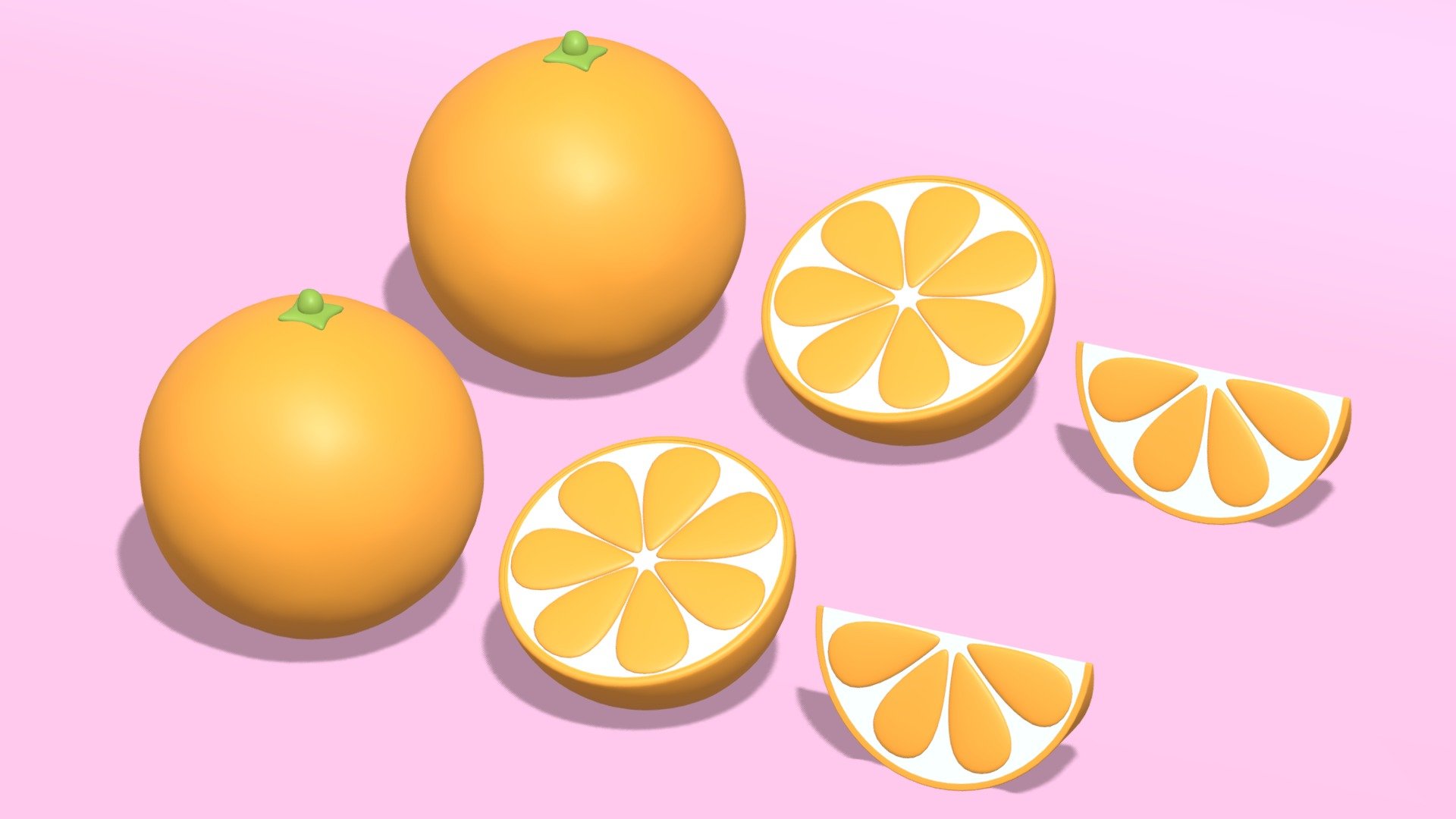 -Low Poly Cartoon Orange.

-This product contains 3 objects.

-Total vert: 484, poly: 544.

-Materials and objects have the correct names.

-This product was created in Blender 2.935.

-Formats: blend, fbx, obj, c4d, dae, abc, stl, glb, unity.

-We hope you enjoy this model.

-Thank you 3d model