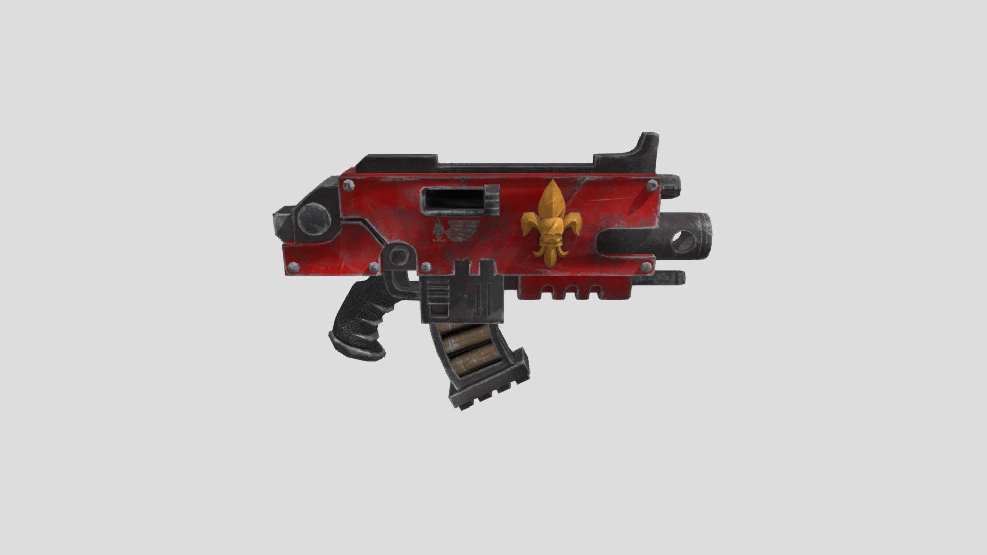 A model of the famous boltgun for the Adepta sororitas of Warhammer 40k. low poly model. modeled in blender and textured in substance painter 3d model