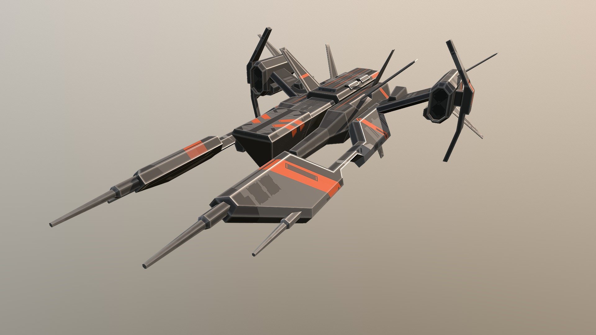 A low poly game ready spaceship model. Is textured in 2048x2048 resolution in PNG format. UVs are mirrored across the center line 3d model