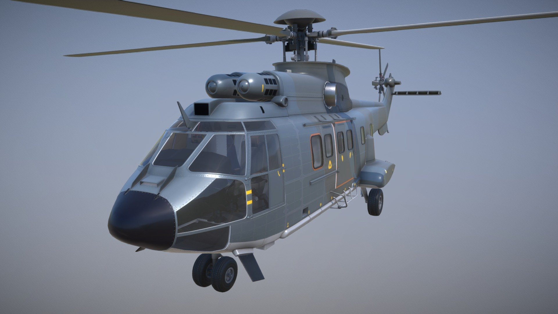 This model is GAME READY for Unity

File Formats:

3ds Max 2019 FBX (Multi Format)

Model: The Helicopter is modeled on a real scale.

Geometry count:




289,722 polys 

542,616 tris 

306,746 verts 

Textures: 2048x2048 3 Colors Albedo, Metallic, Normal Maps, Ambient Occlusion
Textures designed for physically based rendering (PBR) Textures in .png format

I have exported specialized texture maps for Unity 3d model