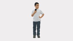 Kid In Jeans White Shirt 0537 kid, shirt, people, clothes, jeans, miniatures, realistic, character, 3dprint, model