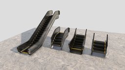 ESCALATOR MODULARS realistic, escalator, realistic-textures, glass, game, texture, blender3d, modular