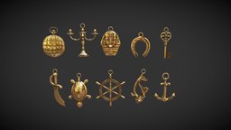 Pendant Jewelry Collection VR lamp, wheel, egypt, key, jewelry, pendant, collection, vr, ar, virtualreality, goldfish, horseshoe, jewelry-3d-stl, necklaces, 3dprint, watch, sword, gold, turtl, faraongrp, knifemesh