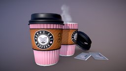 Happy Cat Coffee Cup cat, coffee, happy, pink, pbr, lowpoly, cup, take-out