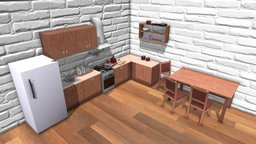 Kitchen Scene room, teapot, tea, plate, bowl, flat, cookie, apartment, microwave, dish, scoop, furniture, pan, oven, meal, spoon, kettle, eat, foliage, dishes, kitchen, kitchenware, spatula, kitchen-interior, knife, unity, unity3d, glass, interior
