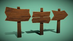 Stylized wood signs sculpt, wooden, stick, road, signs, board, roadsign, game, gameart, low, poly, wood, stylized, woodboards