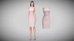 Sleevless Round Neck Knee Length Bodycon Dress neck, pencil, no, fashion, knee, girls, clothes, skirt, dress, round, sleeves, womens, elegant, wear, formal, length, sleeveless, pbr, low, poly, female, bodycon
