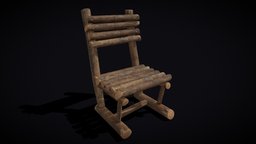 Rustic Log Chair tree, camping, logs, log, viking, medieval, seat, rustic, furniture, 4k, sticks, loepoly, pbr, chair, wood, logseat