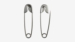 Safety pins locked and open pin, open, sharp, silver, shiny, tailor, metal, safety, tool, repair, needle, metallic, secure, fix, connect, fasten, sew, 3d, pbr, steel