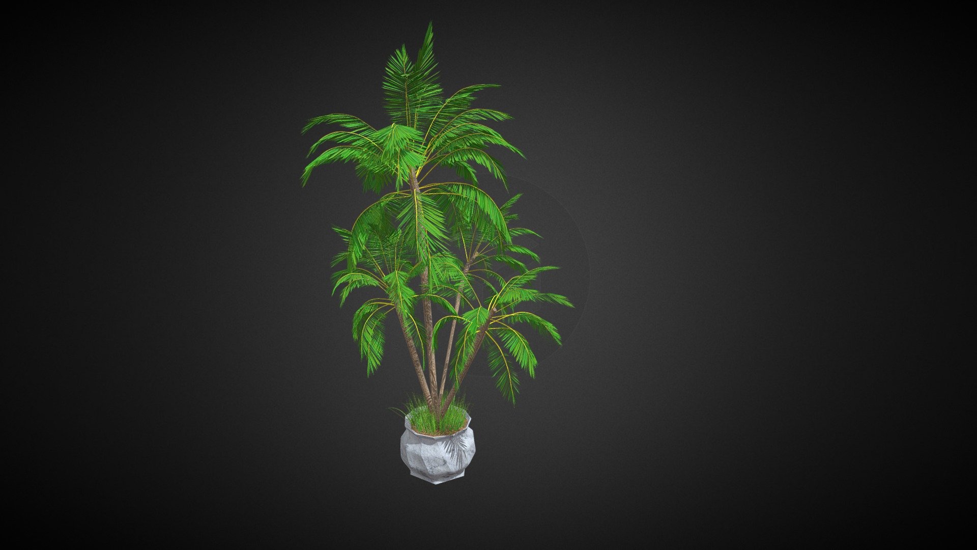 ***includes 4 palms+vase+grass
materials and textures are included.
3dsmax file with vray mt and its max version 2013 
Ohter formats materials are standard (fbx and obj format)
3 elements(grass + vase + 4palms)
-textures Format :PNG(2K)

dimension : 2.52.64 meters
polygon counts(total Elements):325k
vertex counts: 525k
Regards** - 4 palms + vase + grass - 3D model by kingdesigner 3d model