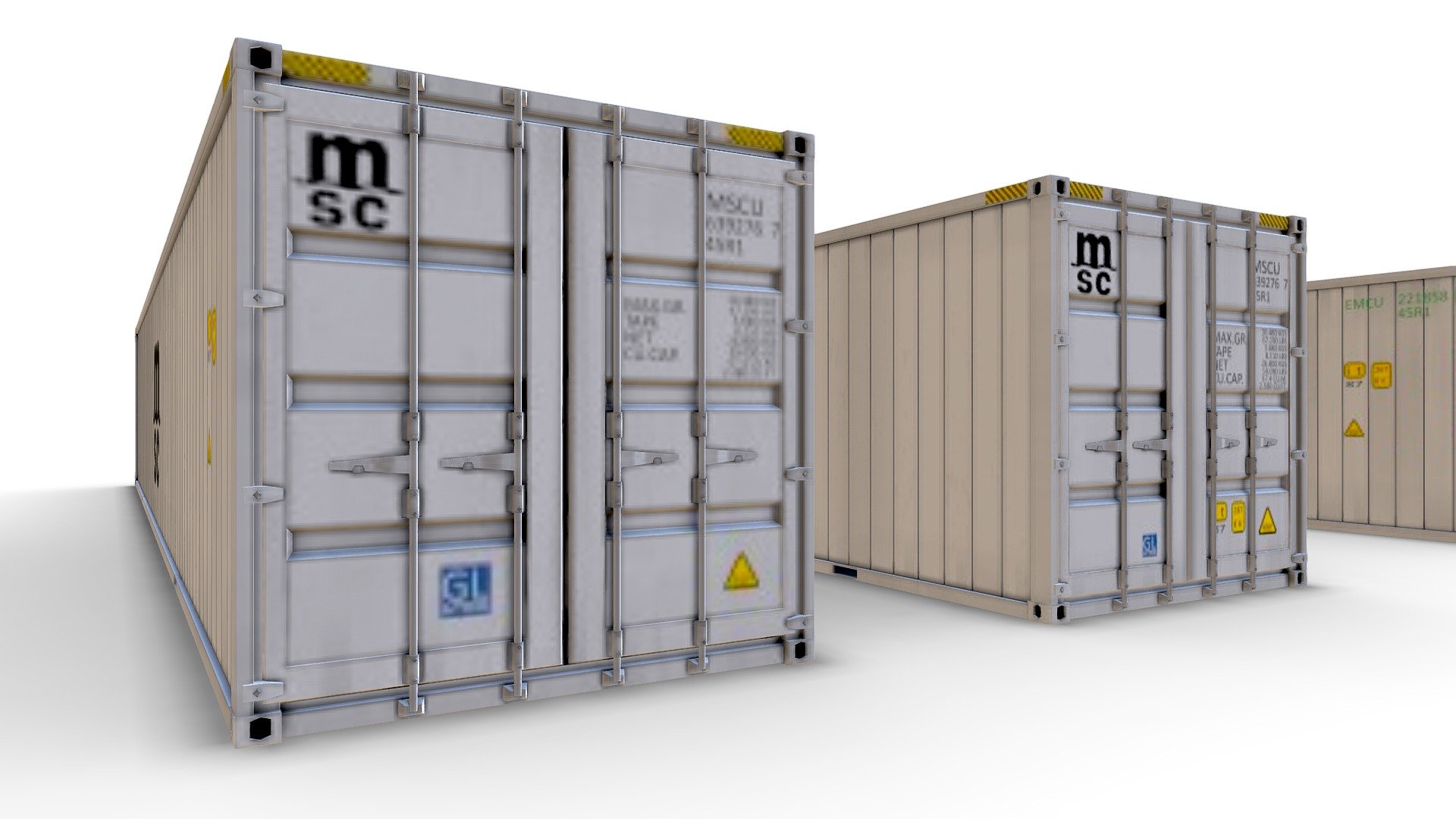 Set Standard Container.
40ft and 20ft containers
4 color options.
12 goods elements
Possibility to create your own container filling.
Doors may be open
Actual sizes of models.
Highly detailed model and texture in 4K
Ready for Games
Ready for near and far renders 3d model