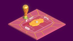 Qatar map – 2022 FIFA World Cup football, soccer, trophy, isometric, sport, ball