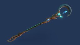 Old Scepter power, ancient, stick, prop, staff, crystal, wand, mage, metal, fabric, procedural, scepter, gameassets, painter, weapon, handpainted, asset, gameart, wood, stylized, fantasy, magic, blade