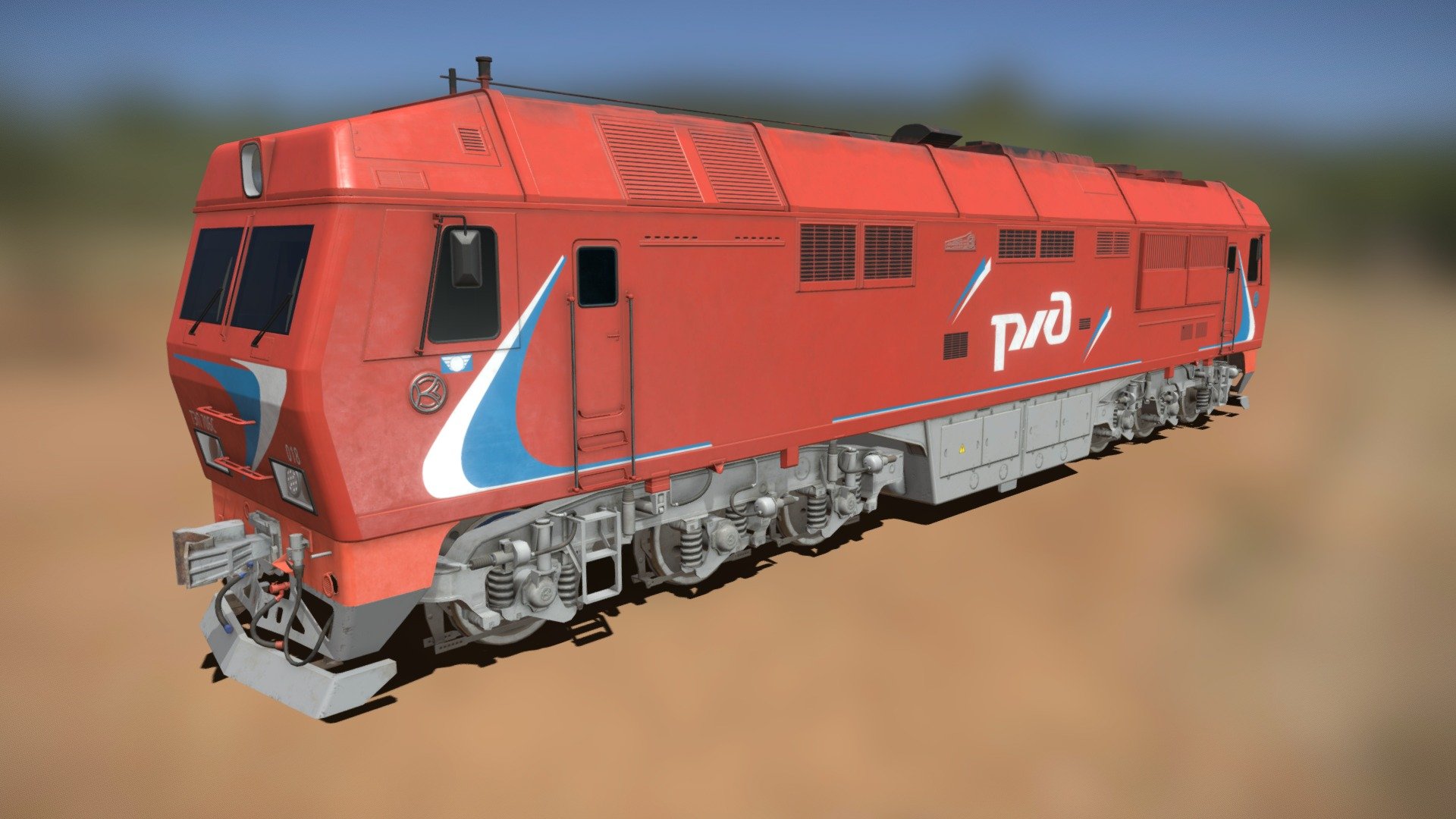 Russian locomotive manufactured by Kolomna Factory  between 1973 and 2006. TEP70 series, model 018.
Modeled for railway simulator in Maya, textured in Substance Painter 3d model