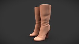 Female Brown Suede Thick Heels Calf Boots high, fashion, girls, clothes, mid, brown, shoes, boots, heels, womens, suede, wear, calf, thick, pbr, low, poly, female