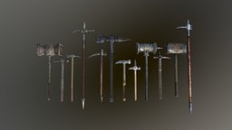 Set of Warhammers warhammer, hammer, viking, medieval, mace, iron, bluntweapon, weapon, game, steel