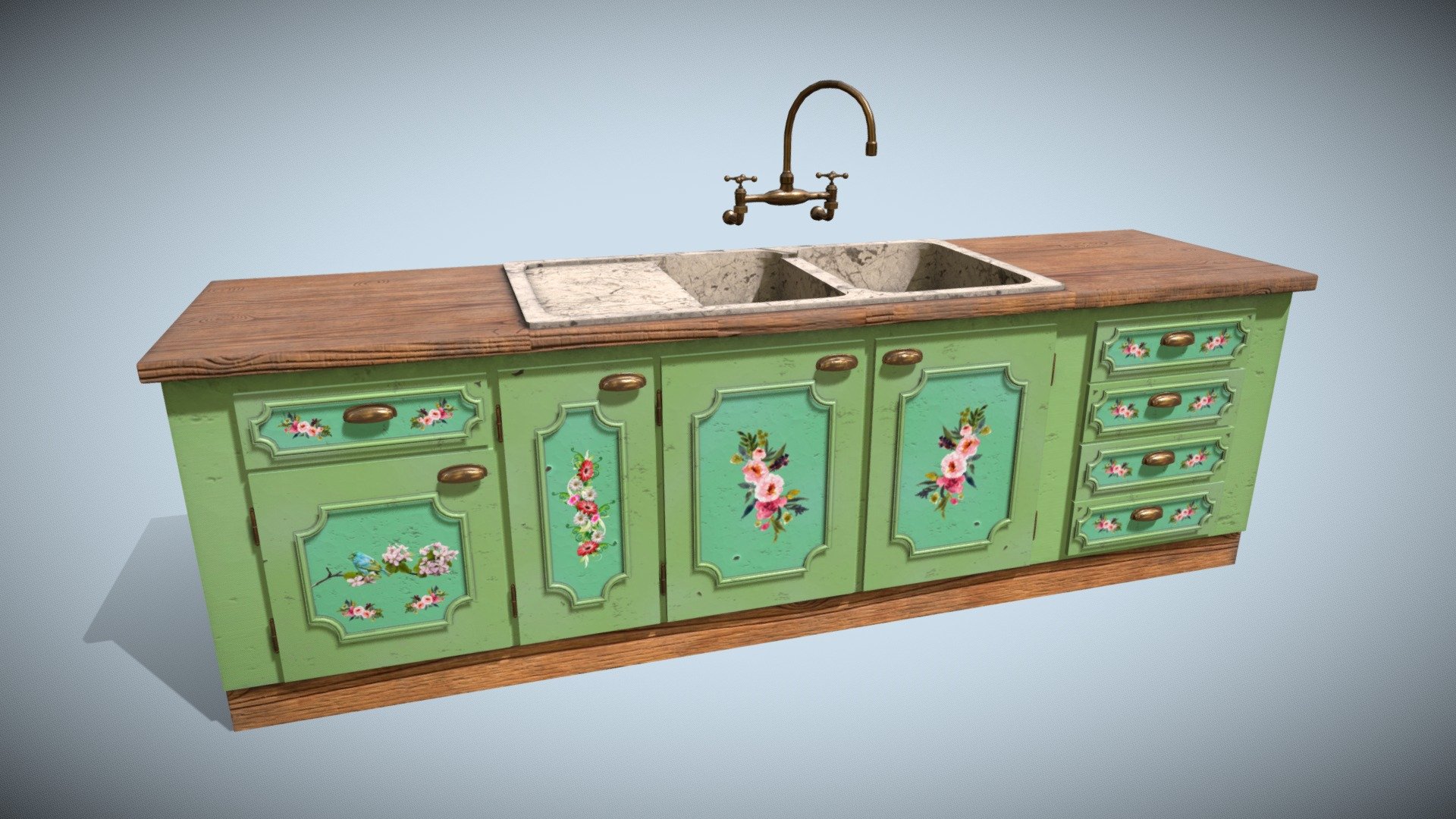 Realistic kitchen furniture with few polygons good to use in games and etc.
Textures in PBR size 2048.
All separate animations of opening and closing doors and drawers.
Additional downloads include more fbx obj and dae formats.
One more model the same without being animated 3d model