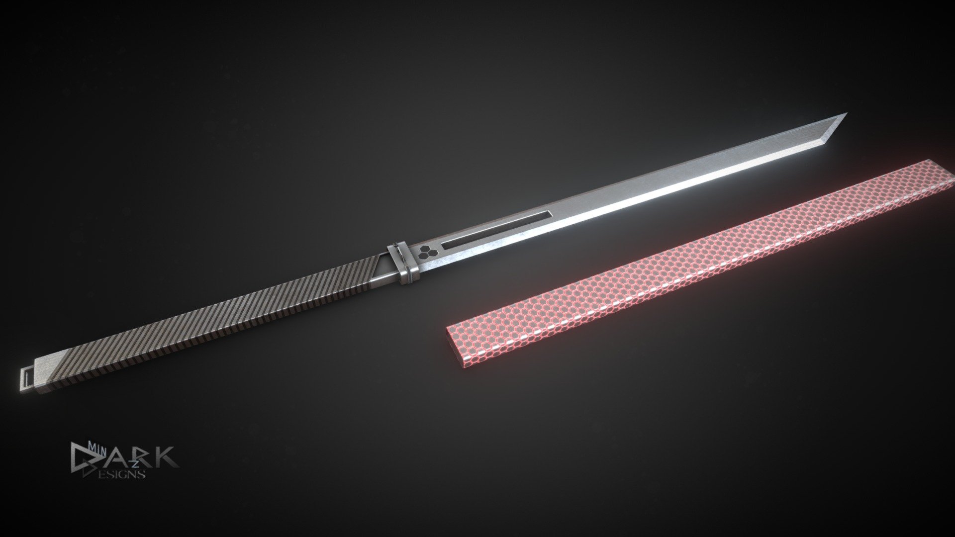 Welcome to the new age, this lightweight Sword can be hidden away in it's glowing sheath 3d model