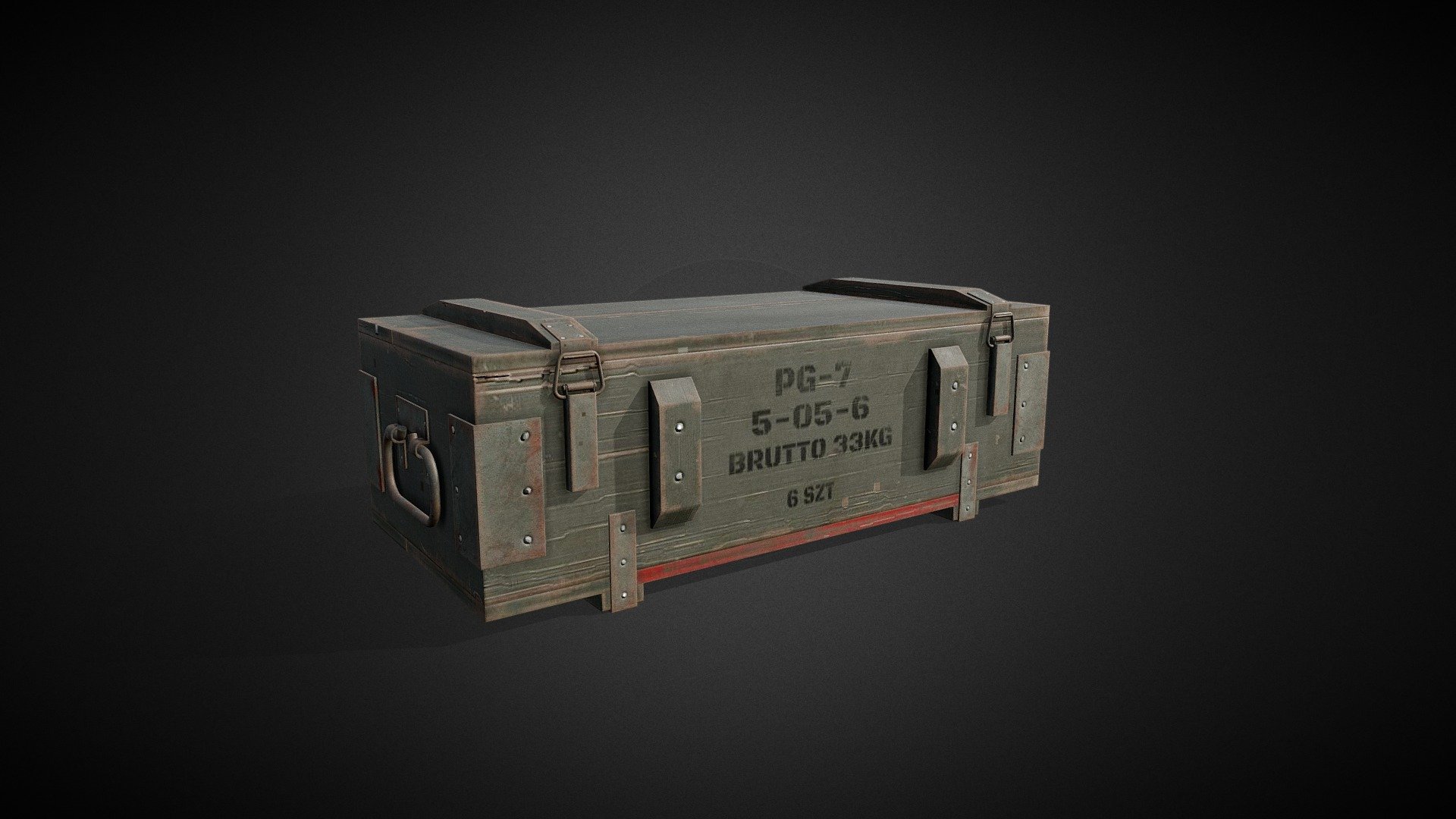 Tutorial here: https://www.youtube.com/channel/UC3R6lDf-Rlb9QW-D3CnhR7w

The model works perfectly in close-ups and high quality renders. It was originally modelled in 3ds Max 22, textured in Substance Painter and rendered with Marmoset Toolbag 3.

What is in the archive: MAX_22; OBJ; FBX ; Textures (2k resolution)

Features: Model resolutions are optimized for polygon efficiency. Model is fully textured with all materials applied. All textures and materials are included and mapped in every format. Autodesk 3ds Max models grouped for easy selection &amp; objects are logically named for ease of scene management. No cleaning up necessary, just drop model into your scene and start rendering. No special plugin needed to open scene.

Textures formats: PNG (2K) - Military Ammo Box - Tutorial Included - Buy Royalty Free 3D model by ninashaw 3d model
