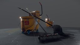 Cleaning Supplies technical, tools, cart, obj, ready, vr, cleaning, broom, supplies, mop, gameart, scifi, interior