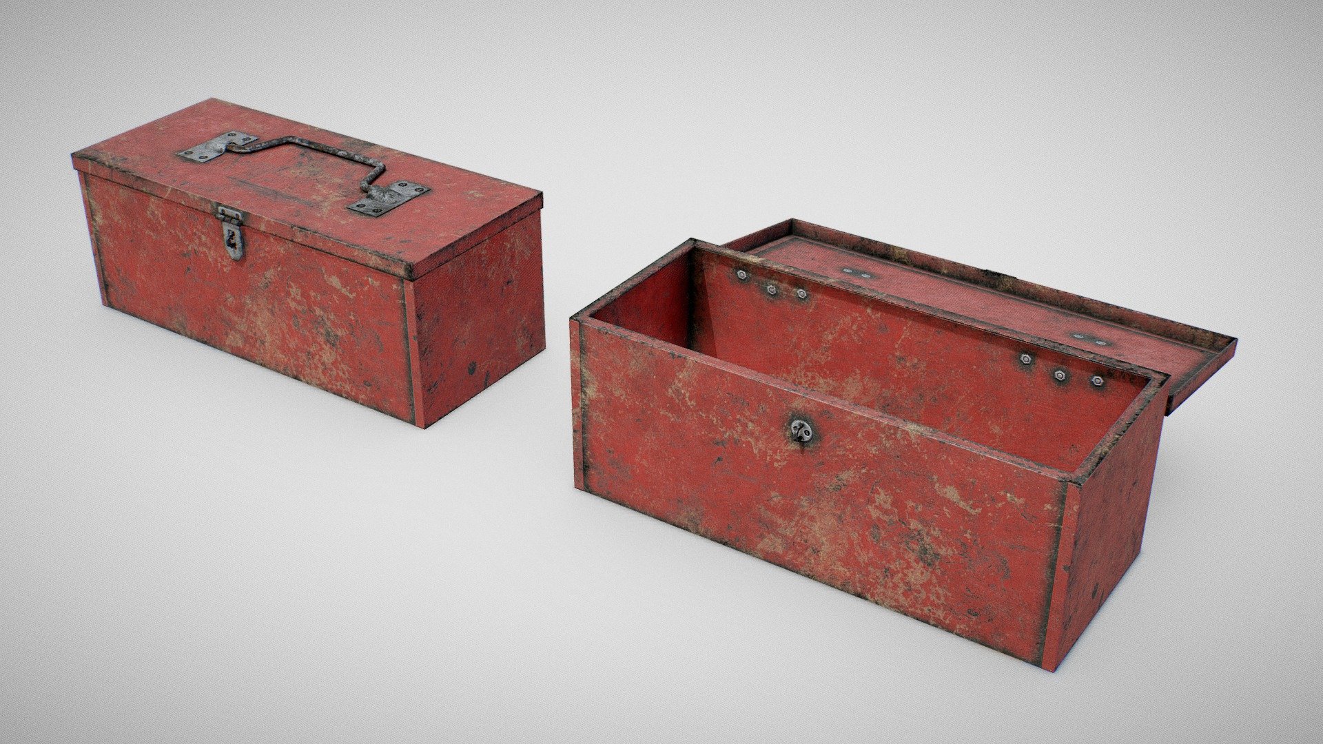 3D model of a toolbox created using reference pictures.

3D Models:





Modeled using Blender 2.80 Beta.




Lowpoly models (340 verts).




BLEND, FBX, OBJ, STL and DAE formats.



Textures:





Created with Substance Painter.




2K 8-bit PNG format.




PBR Metal/Roughness standard.


 - Toolbox - Generic 02 (Dirty) - Buy Royalty Free 3D model by Fabio Orsi (@fabioorsi) 3d model