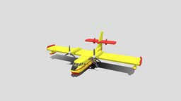 Low Poly Canadair CL 215 topology, airplane, stylish, aircraft, fire, water, bombardier, canadair, low-poly, cartoon, lowpoly